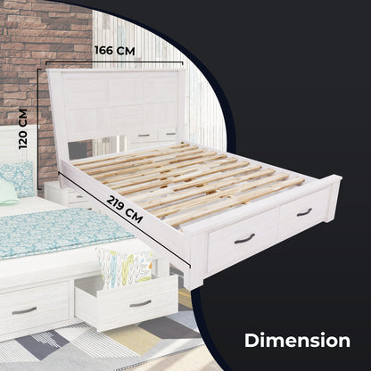 Foxglove Bed Frame Queen Size Timber Mattress Base With Storage Drawers - White