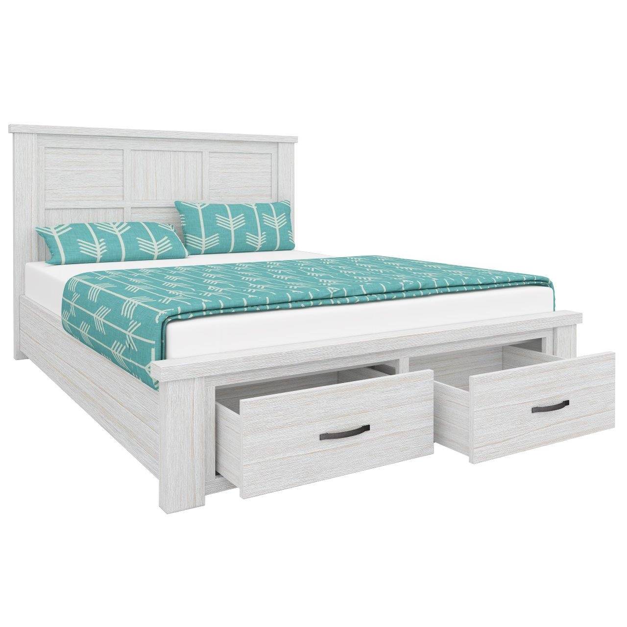 Foxglove Bed Frame Queen Size Timber Mattress Base With Storage Drawers - White