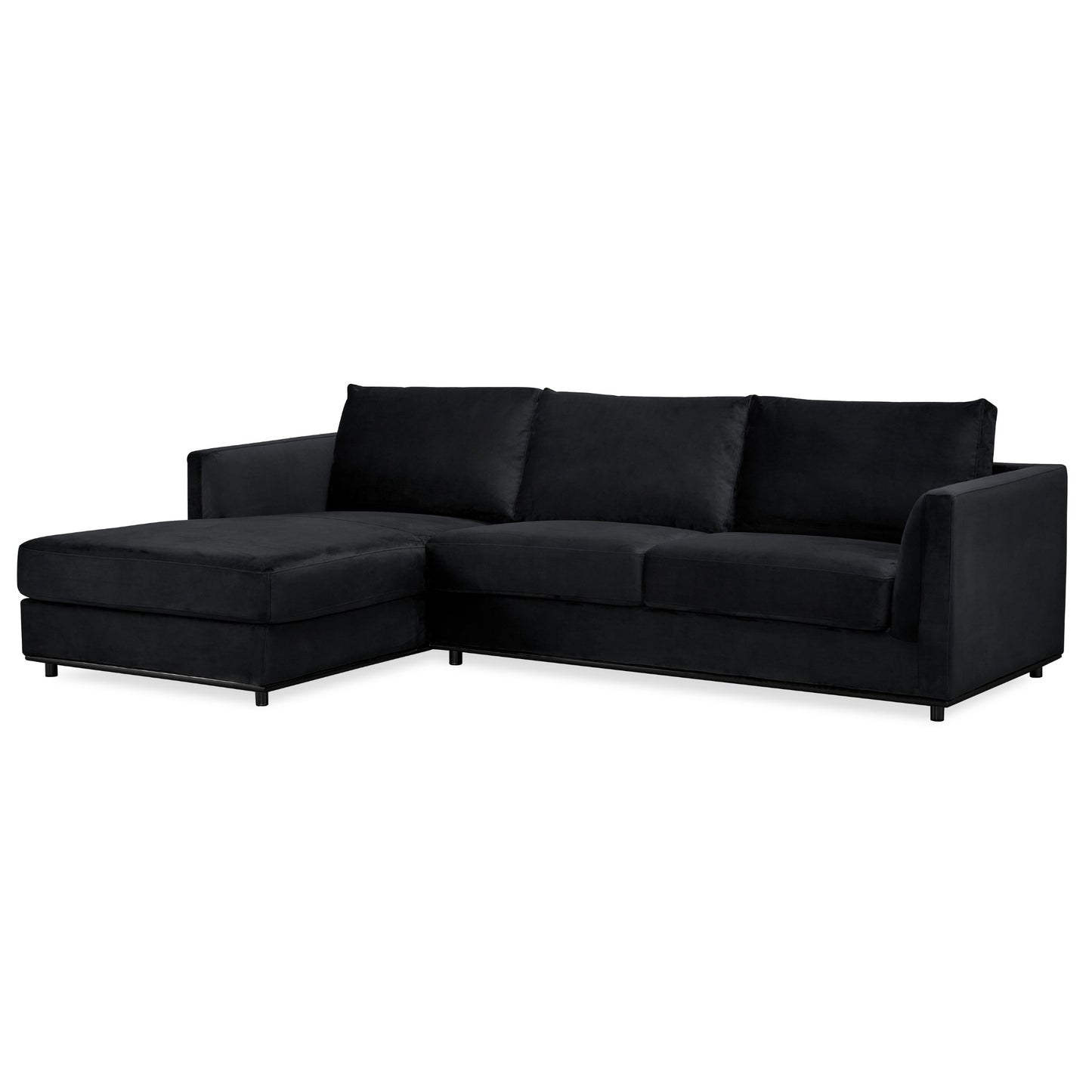 Kennedi 2 Seater Velvet Fabric Corner Sofa Lounge LHF Chaise - Black