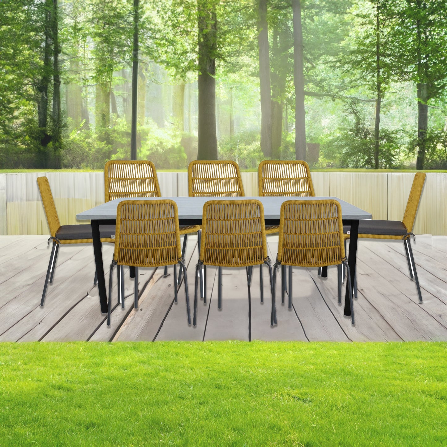 Lara 8pc Set Outdoor Rope Dining Chair Steel Frame Yellow