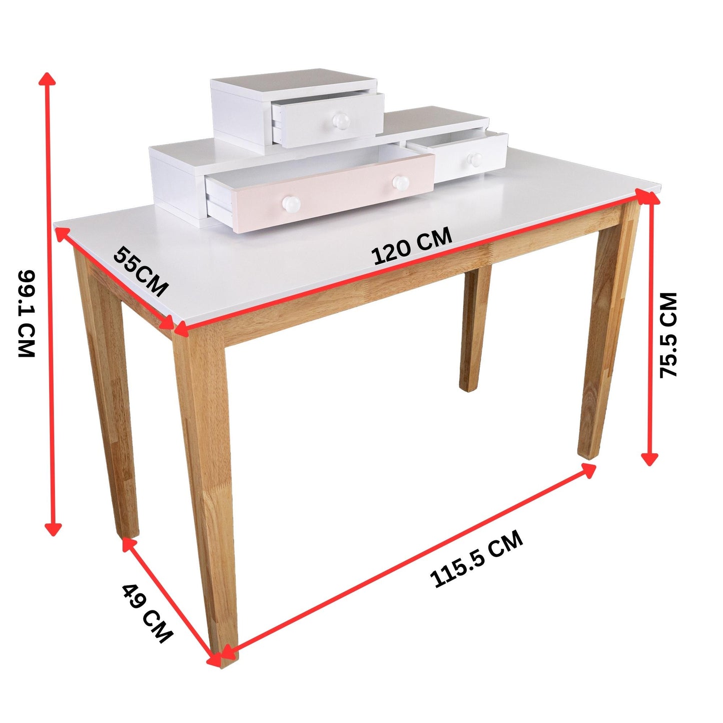 Reader Kids Children Study Computer Desk 120cm Table Rubber Wood - Pink