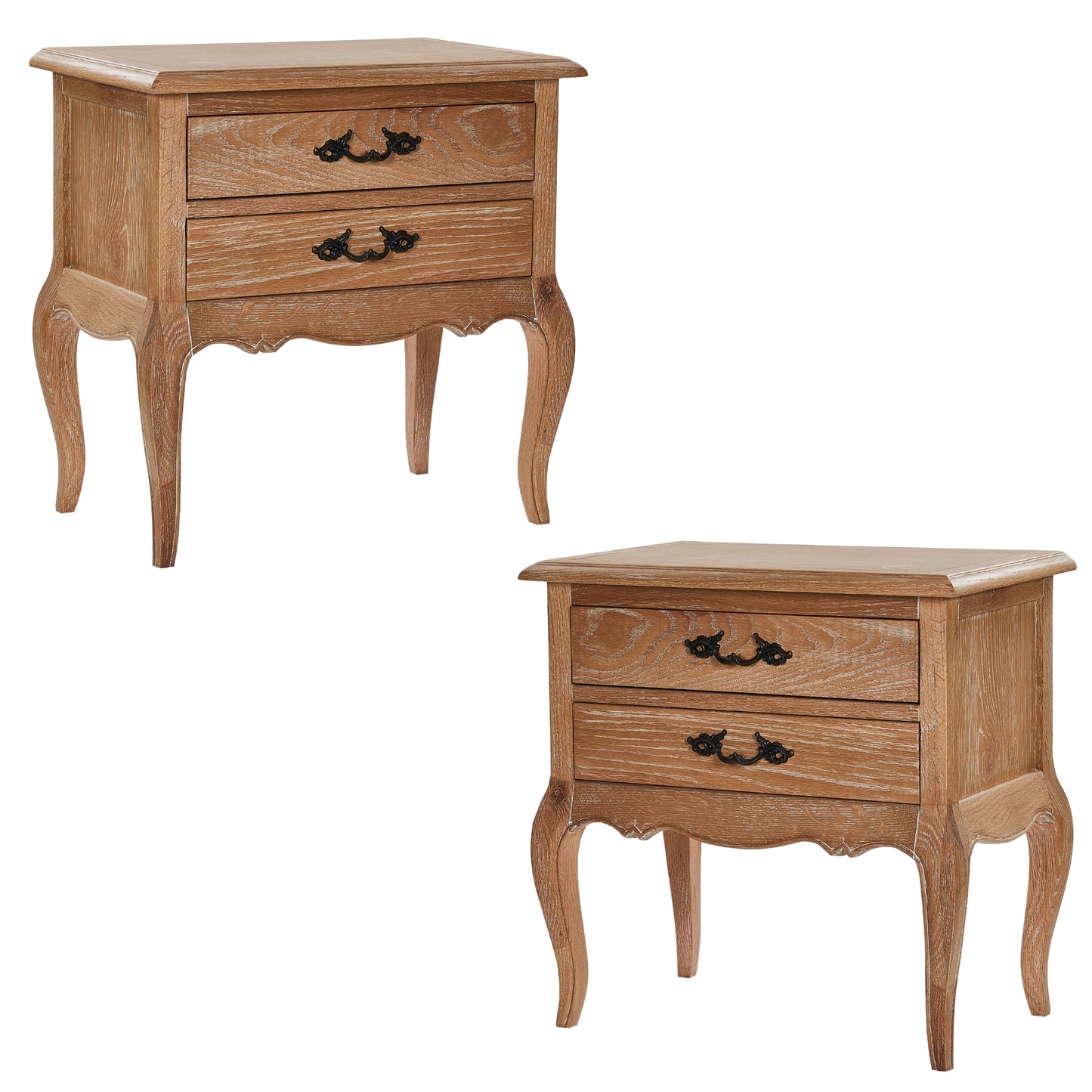 Bali 2pc Set Bedside 2 Drawers Tables Storage Cabinet Shelf Side End Table Oak