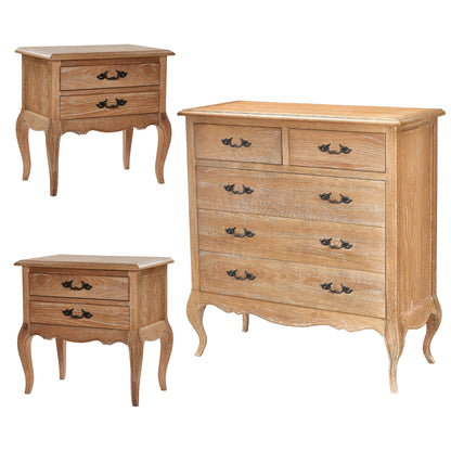 Bali 3pc Set 2 Bedside Tallboy Storage Cabinet Side End Table Oak