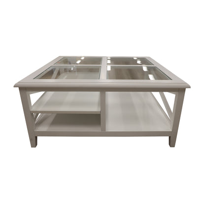 Daisy Coffee Table 100cm Glass Top Solid Acacia Wood Hampton Furniture - White