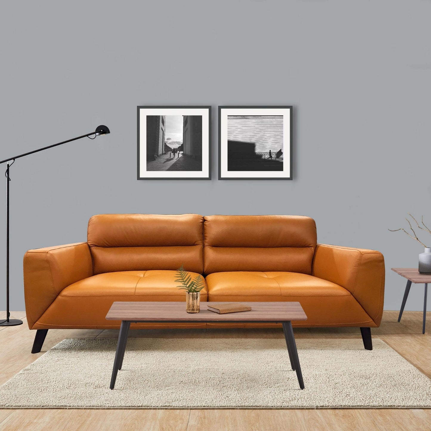 Downy  Genuine Leather Sofa 2 Seater Upholstered Lounge Couch - Tangerine