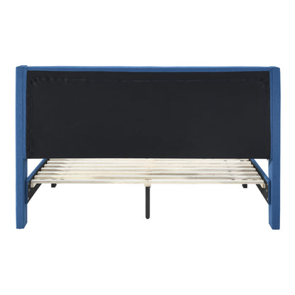 Samson King Bed Winged Headboard Fabric Upholstered - Blue