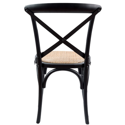 Aster Crossback Dining Chair Set of 2 Solid Birch Timber Wood Ratan Seat - Black