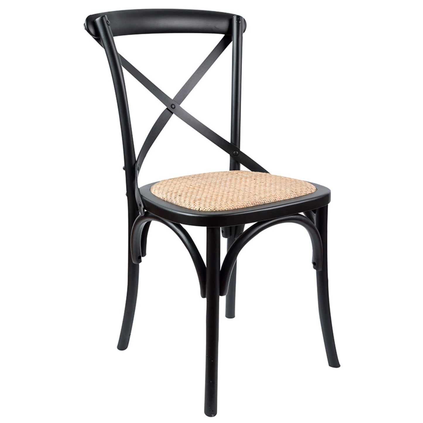 Aster Crossback Dining Chair Set of 4 Solid Birch Timber Wood Ratan Seat - Black