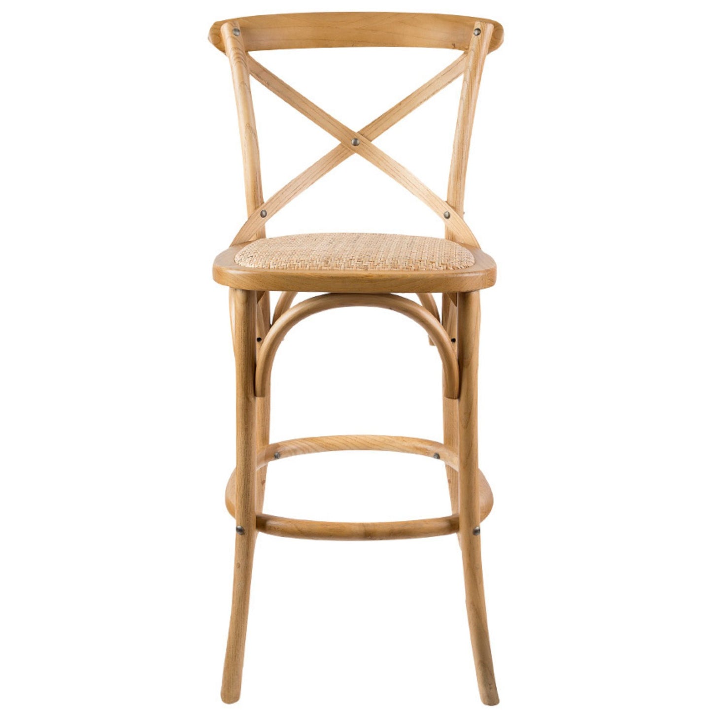 Aster Crossback Bar Stools Dining Chair Solid Birch Timber Rattan Seat - Oak