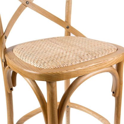 Aster Crossback Bar Stools Dining Chair Solid Birch Timber Rattan Seat - Oak