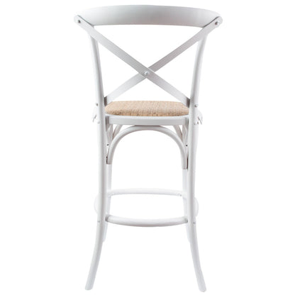 Aster Crossback Bar Stools Dining Chair Solid Birch Timber Rattan Seat - White