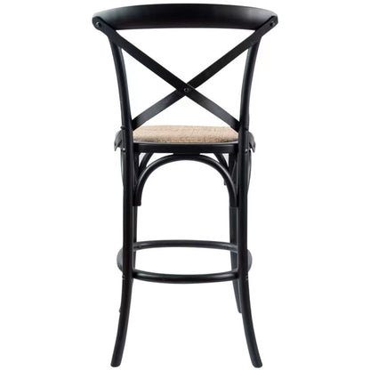 Aster 4pc Crossback Bar Stools Dining Chair Solid Birch Timber Rattan Seat Black