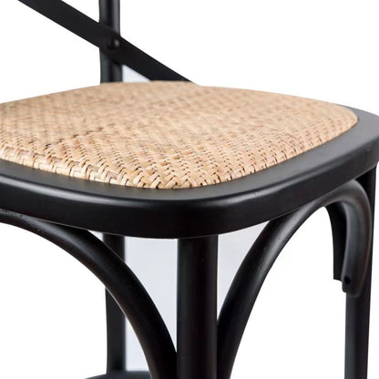 Aster Crossback Bar Stools Dining Chair Solid Birch Timber Rattan Seat - Black