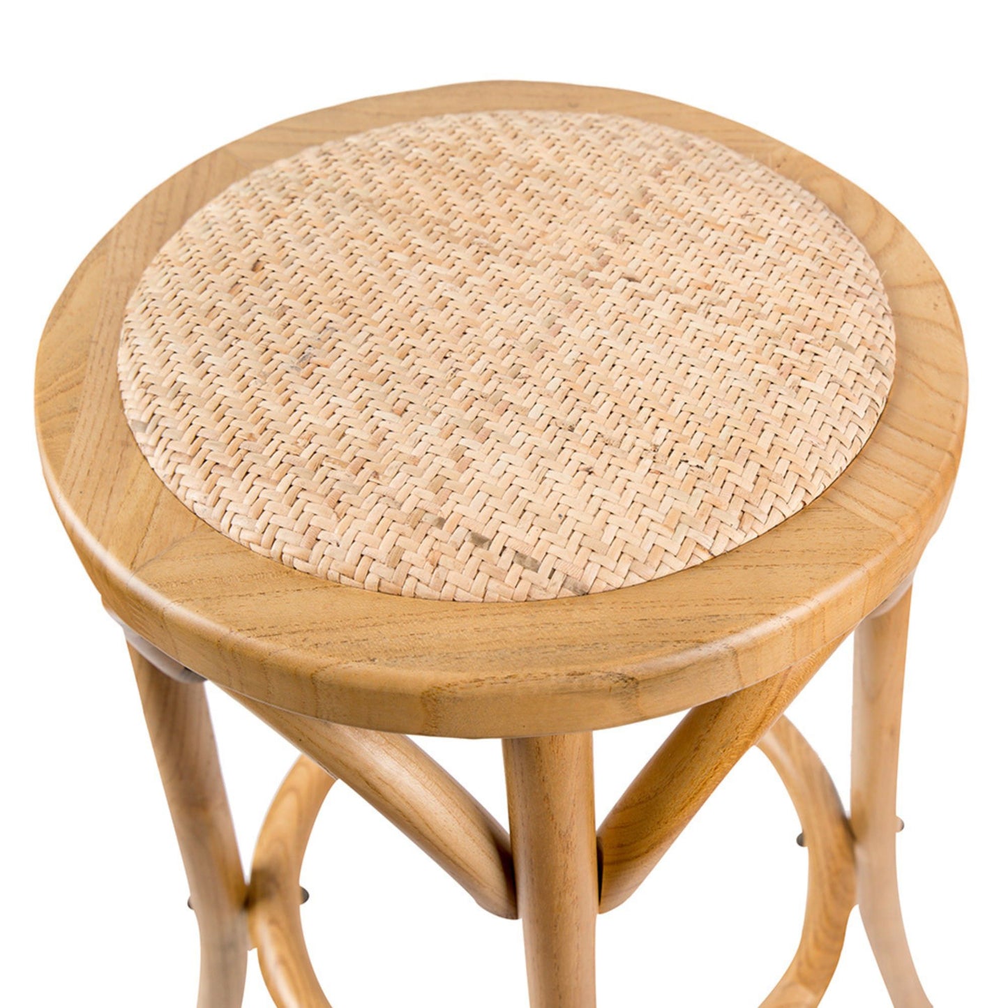 Aster 2pc Round Bar Stools Dining Stool Chair Solid Birch Timber Rattan Seat Oak