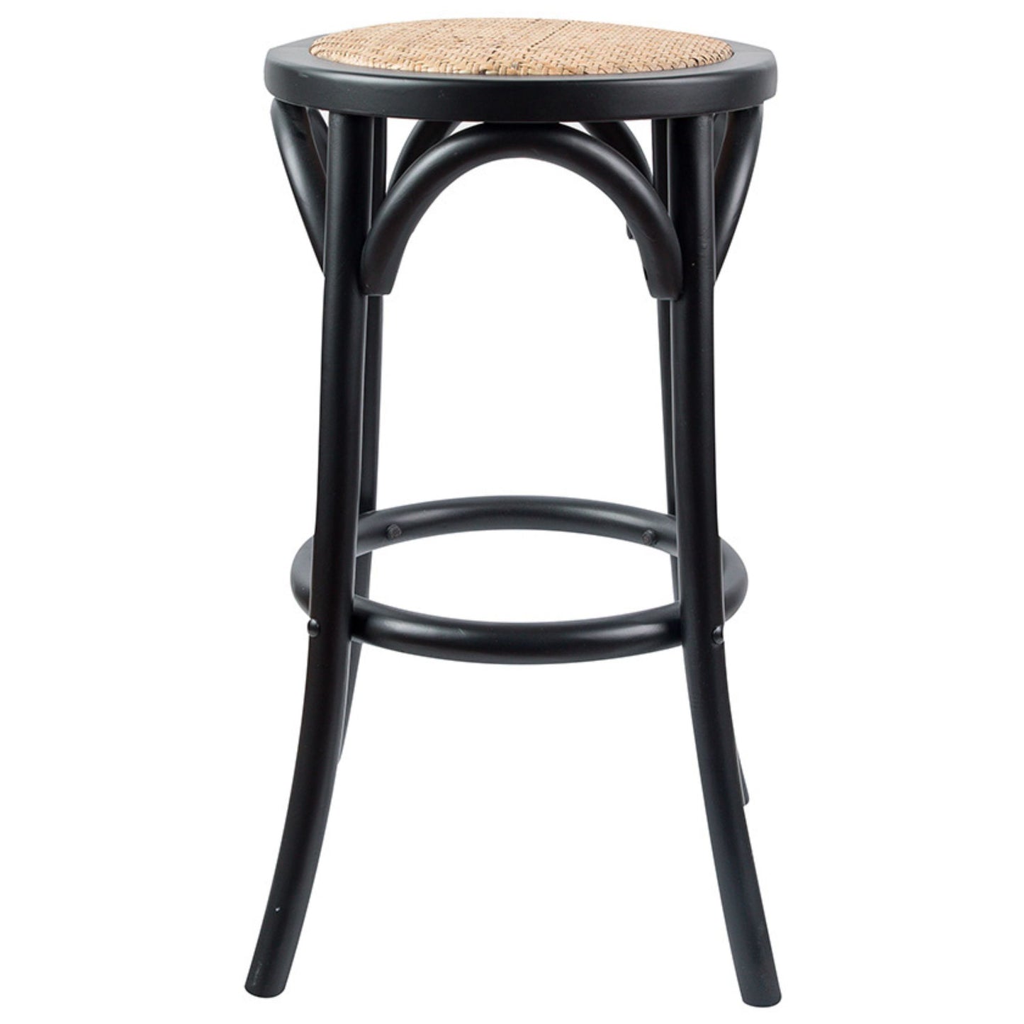 Aster Round Bar Stools Dining Stool Chair Solid Birch Timber Rattan Seat Black