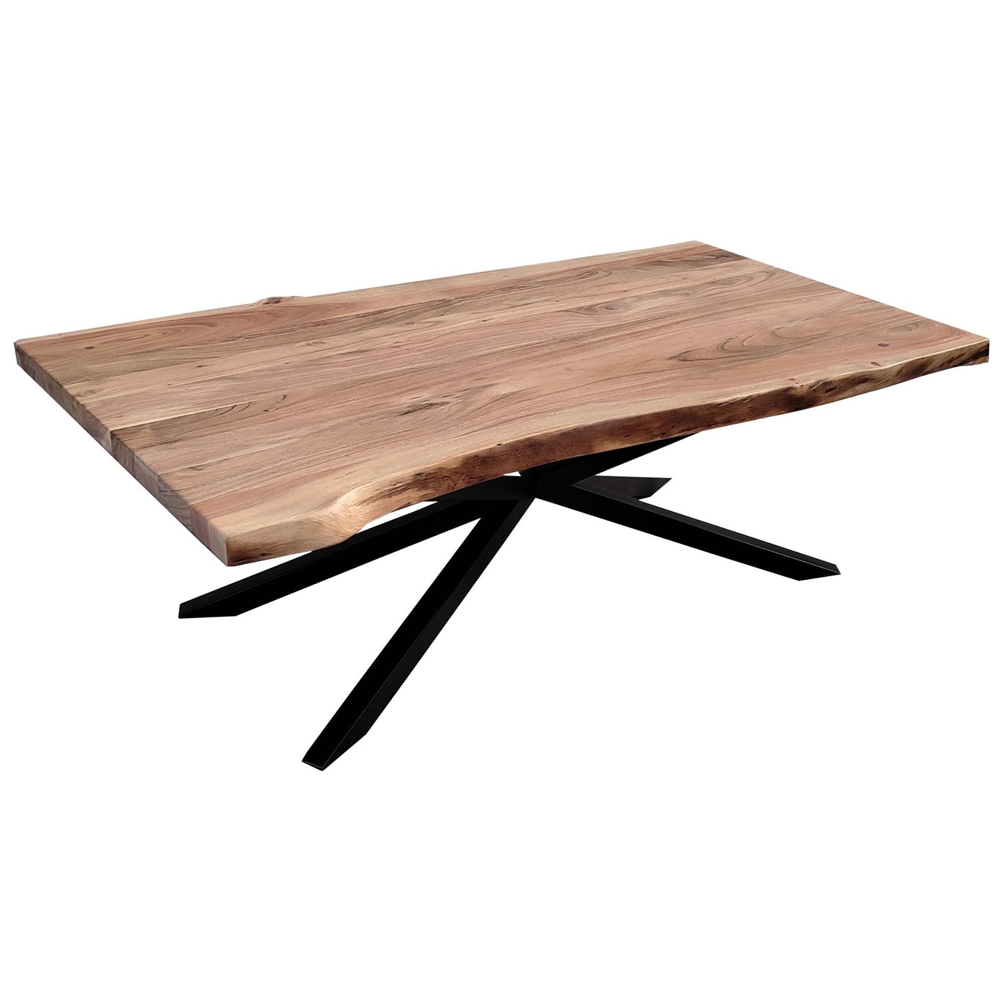 Lantana Coffee Table 130cm Live Edge Solid Acacia Timber Wood Metal Leg -Natural