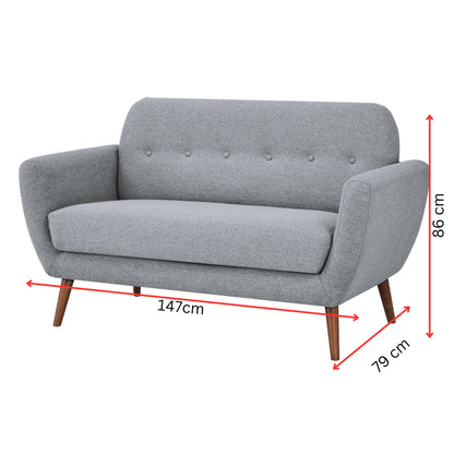 Lilliana 2 Seater Sofa Fabric Uplholstered Lounge Couch - Light Grey