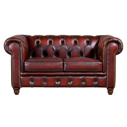 Max Chesterfield 2 Seater Sofa Lounge Genuine Leather Antique Red