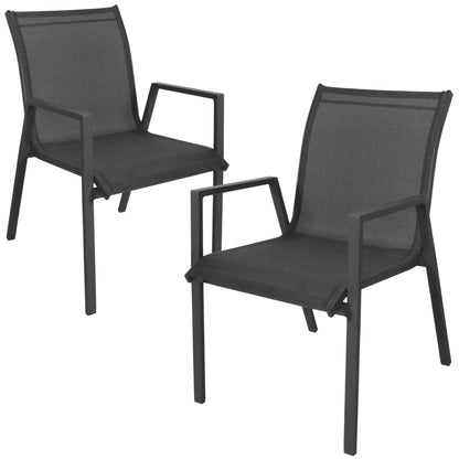 Iberia 2pc Set Aluminium Outdoor Dining Chairs Charcoal