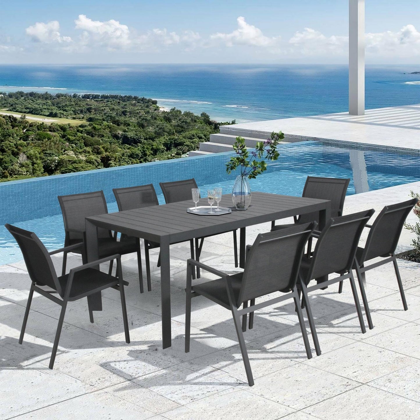 Iberia 2pc Set Aluminium Outdoor Dining Chairs Charcoal