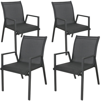 Iberia 4pc Set Aluminium Outdoor Dining Chairs Charcoal