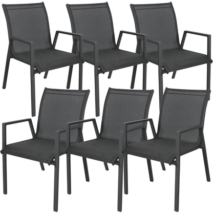 Iberia 6pc Set Aluminium Outdoor Dining Chairs Charcoal