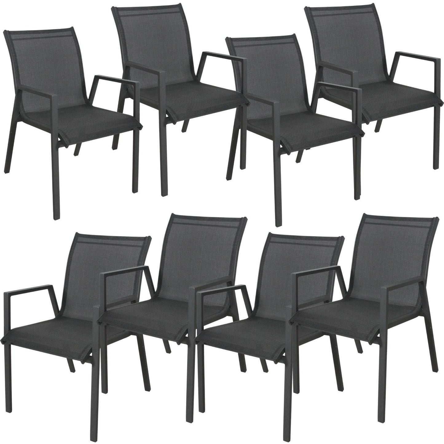 Iberia 8pc Set Aluminium Outdoor Dining Chairs Charcoal