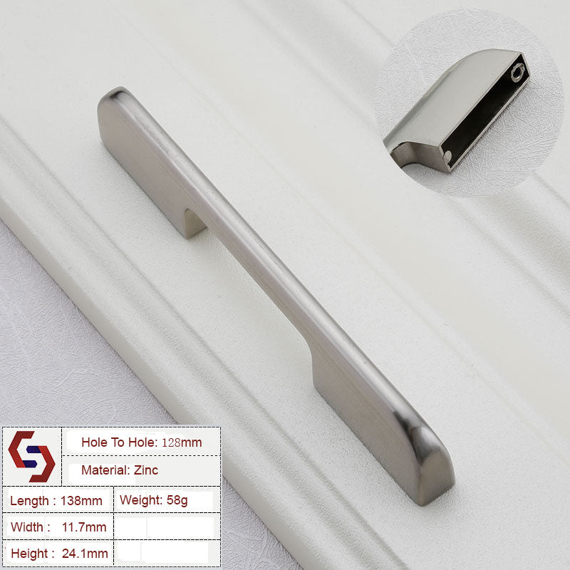 Zinc Kitchen Cabinet Handles Drawer Bar Handle Pull brushed silver color hole to hole size 128mm