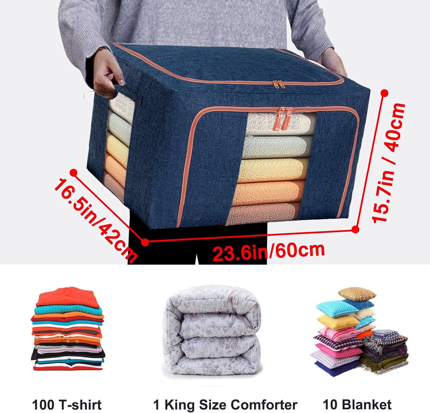 100L Cloth Storage Box Closet Organizer Storage Bags Clothes Storage Bags Wardrobe Organizer Idea Grey Blue