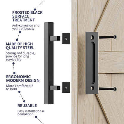 30cm Pull and Flush Barn Door Handle Square Handles set of Frosted Black Surface Square