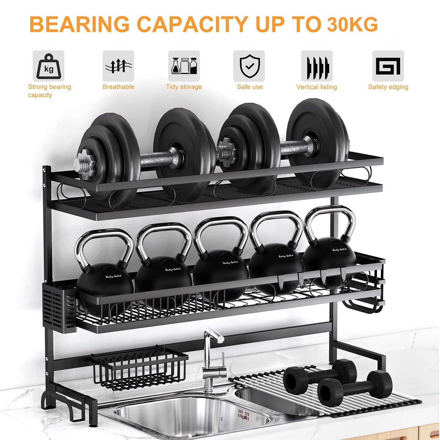 85cm 3 tier Over Sink Dish Drying Rack Drainer Kitchen Cutlery Holder Storage Organizer