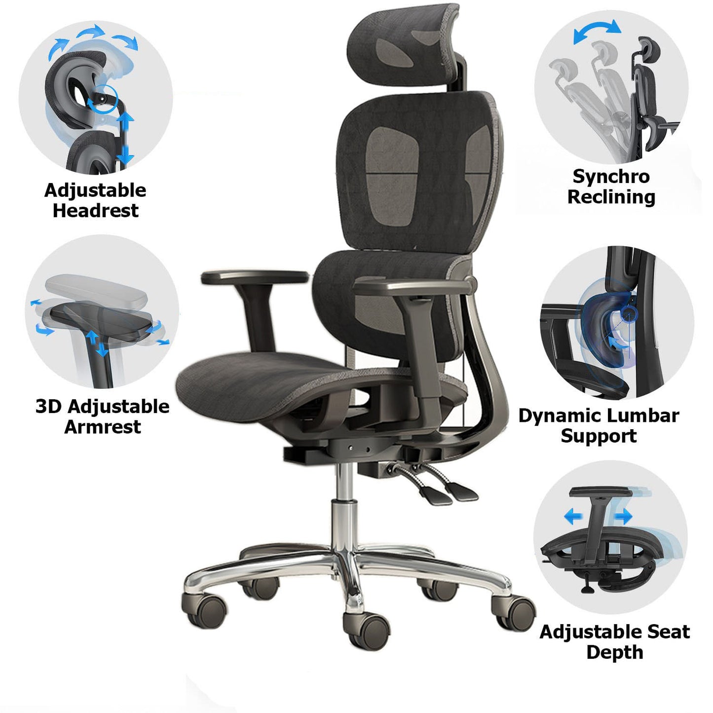 Ergonomic Mesh Home & Office Chair 3D Adjustable Armrest Seat High Back Desk Computer Chair