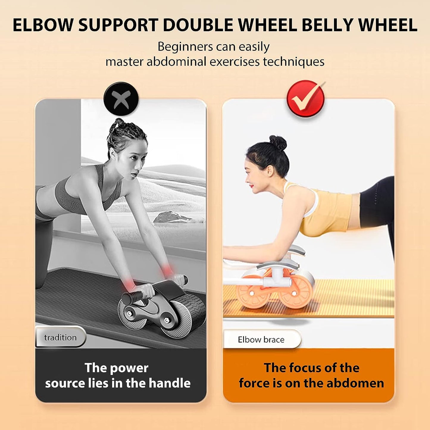 Elbow Support Automatic Rebound Abdominal Wheel Plank Machine Ab Roller Abs Workout Belly Orange