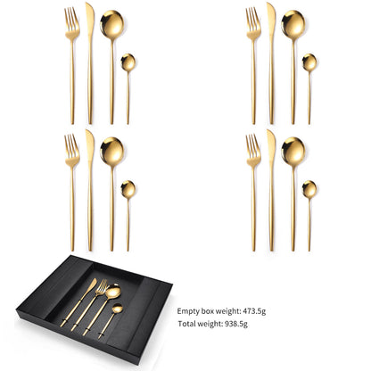 16-Piece Stainless Steel Gold Color Set, Knife Fork Spoon Flatware Set Cutlery Set