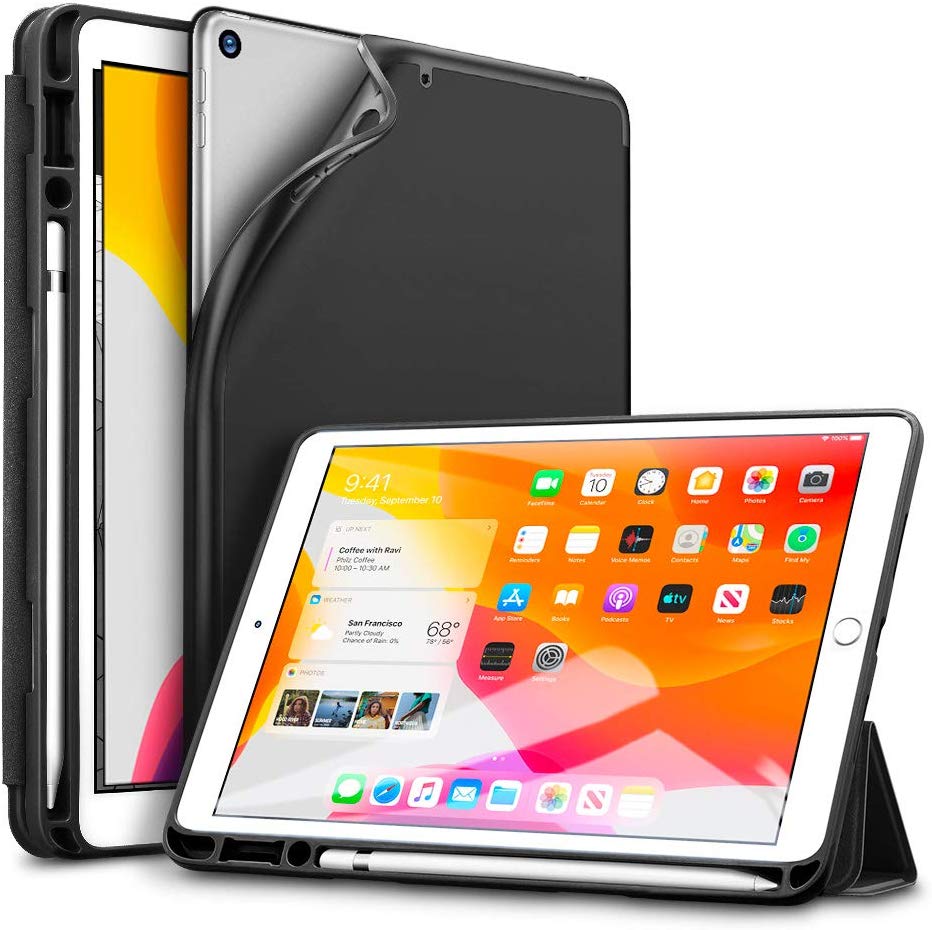 IPad 10.2 2019 7th Pencil Holder Slim Smart TPU Soft Edge Case Black