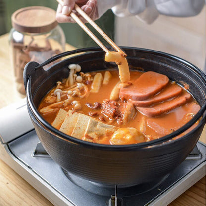 29cm Cast Iron Sukiyaki Iron Pot Japanese Shabu Shabu Pot Pan Stockpot Wooden Lid Home Camping Picnic