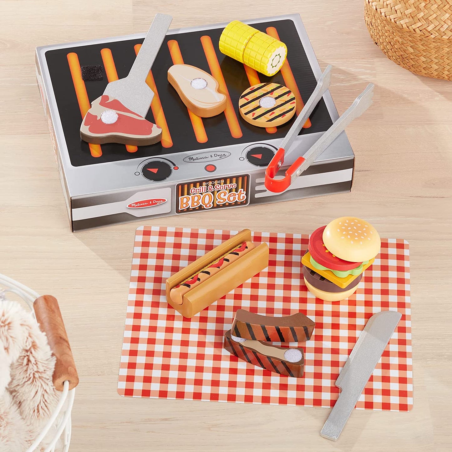 Melissa & Doug Wooden Grill & Serve BBQ Set