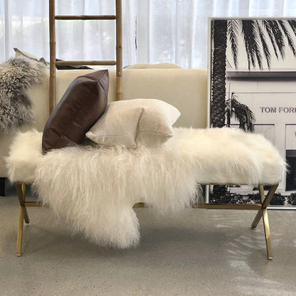 Interior Ave - Oxley Fur Bench - White & Gold