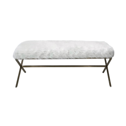 Interior Ave - Oxley Fur Bench - White & Gold