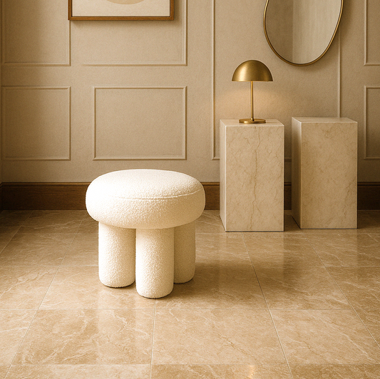 Interior Ave - Bentley Boucle Ottoman – White