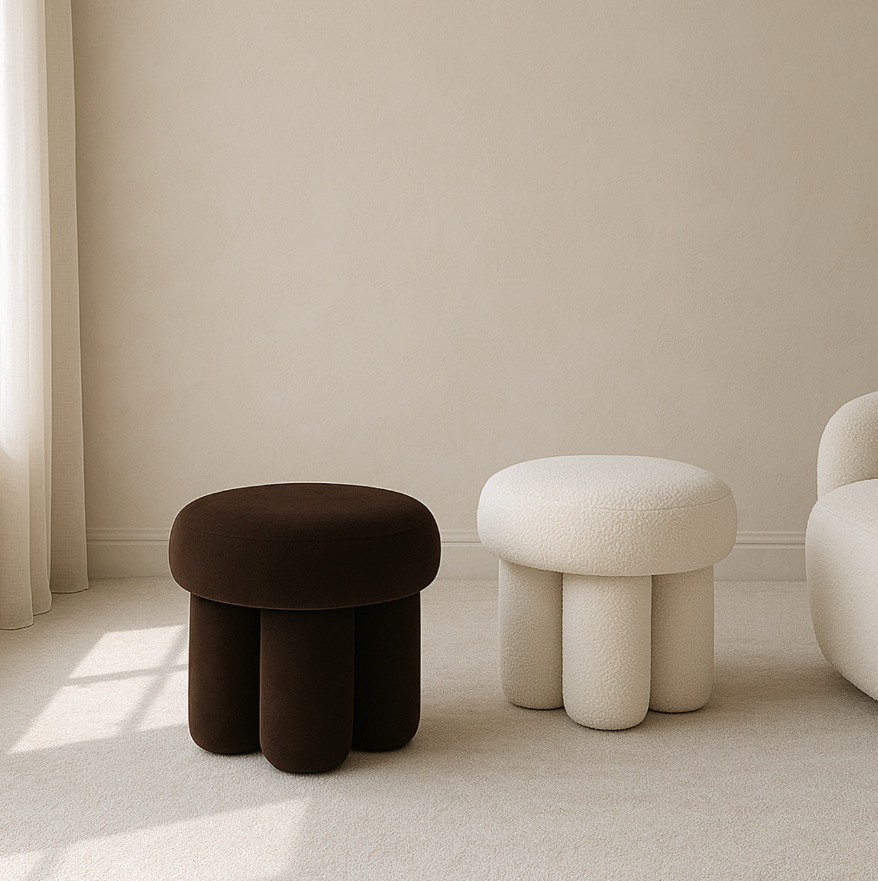 Interior Ave - Bentley Boucle Ottoman – White