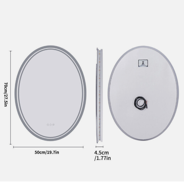 Interior Ave - LED Oval Frameless Salon / Bathroom Wall Mirror - 50 x 70cm