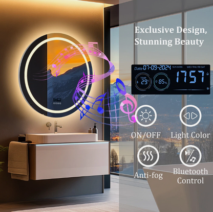 Interior Ave - 80cm Round Frameless LED Bathroom Mirror – Bluetooth