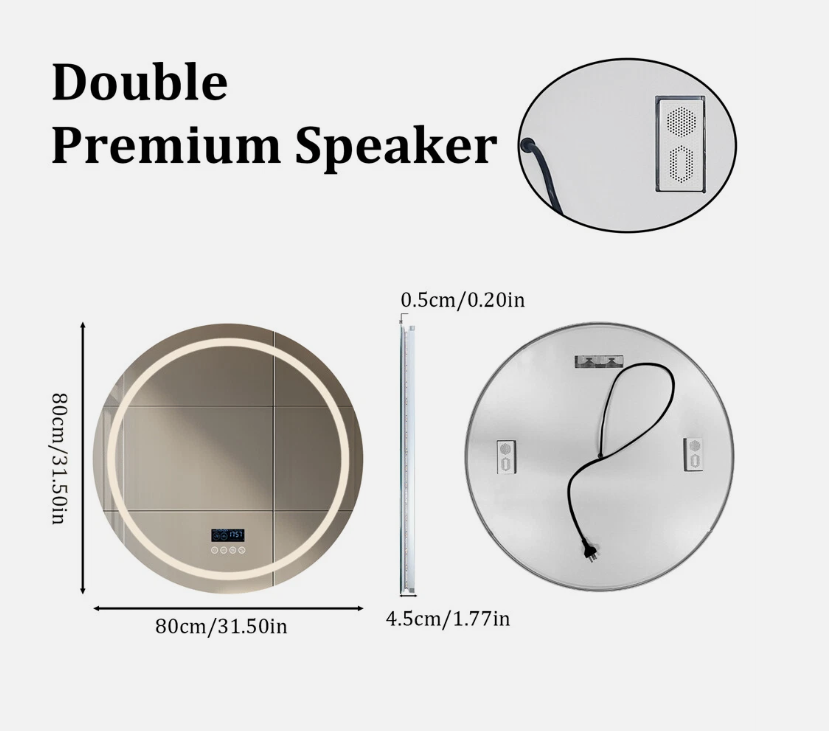 Interior Ave - 80cm Round Frameless LED Bathroom Mirror – Bluetooth