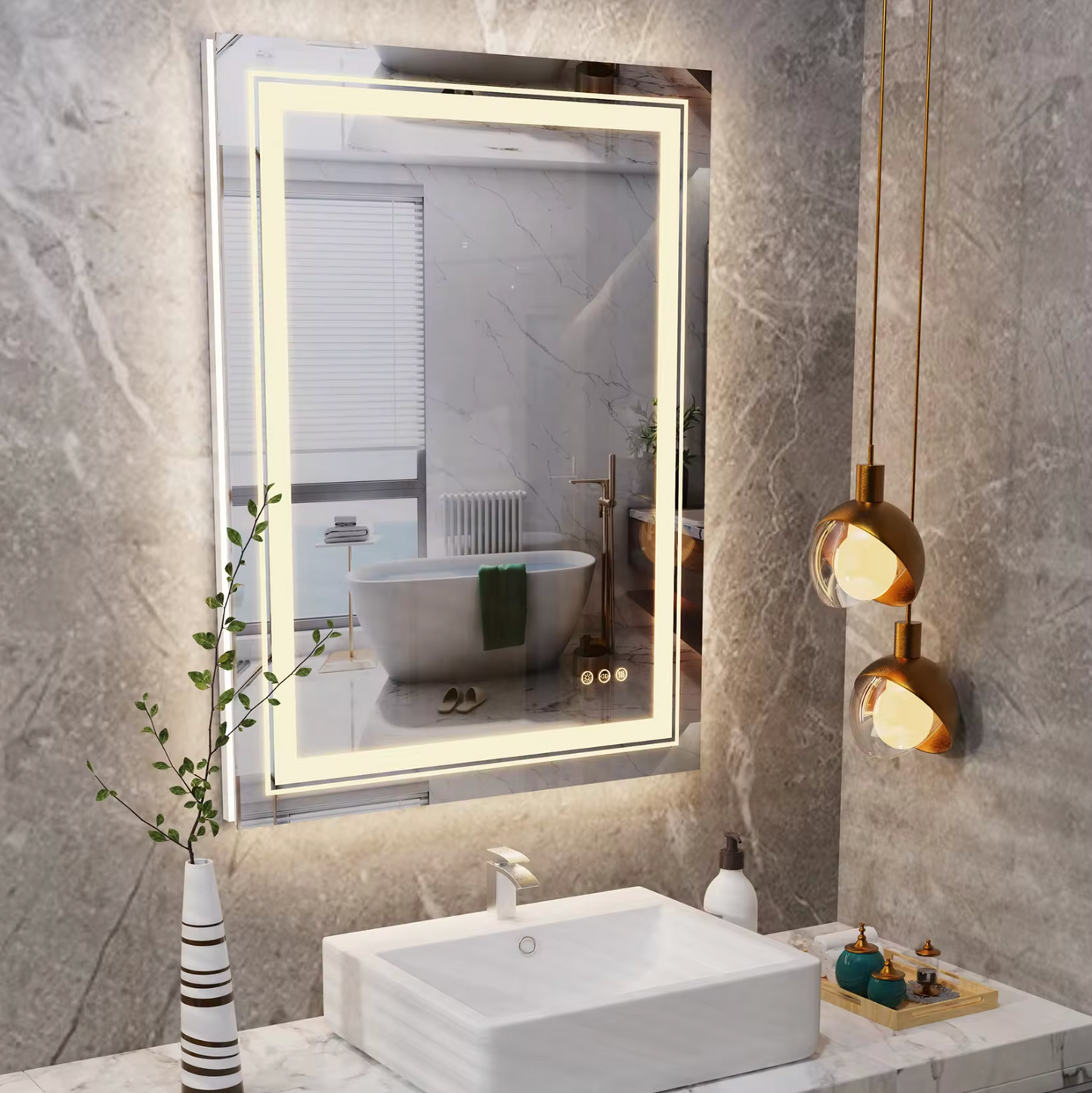 Interior Ave - LED Rectangle Frameless Salon / Bathroom Wall Mirror - 90 x 70cm