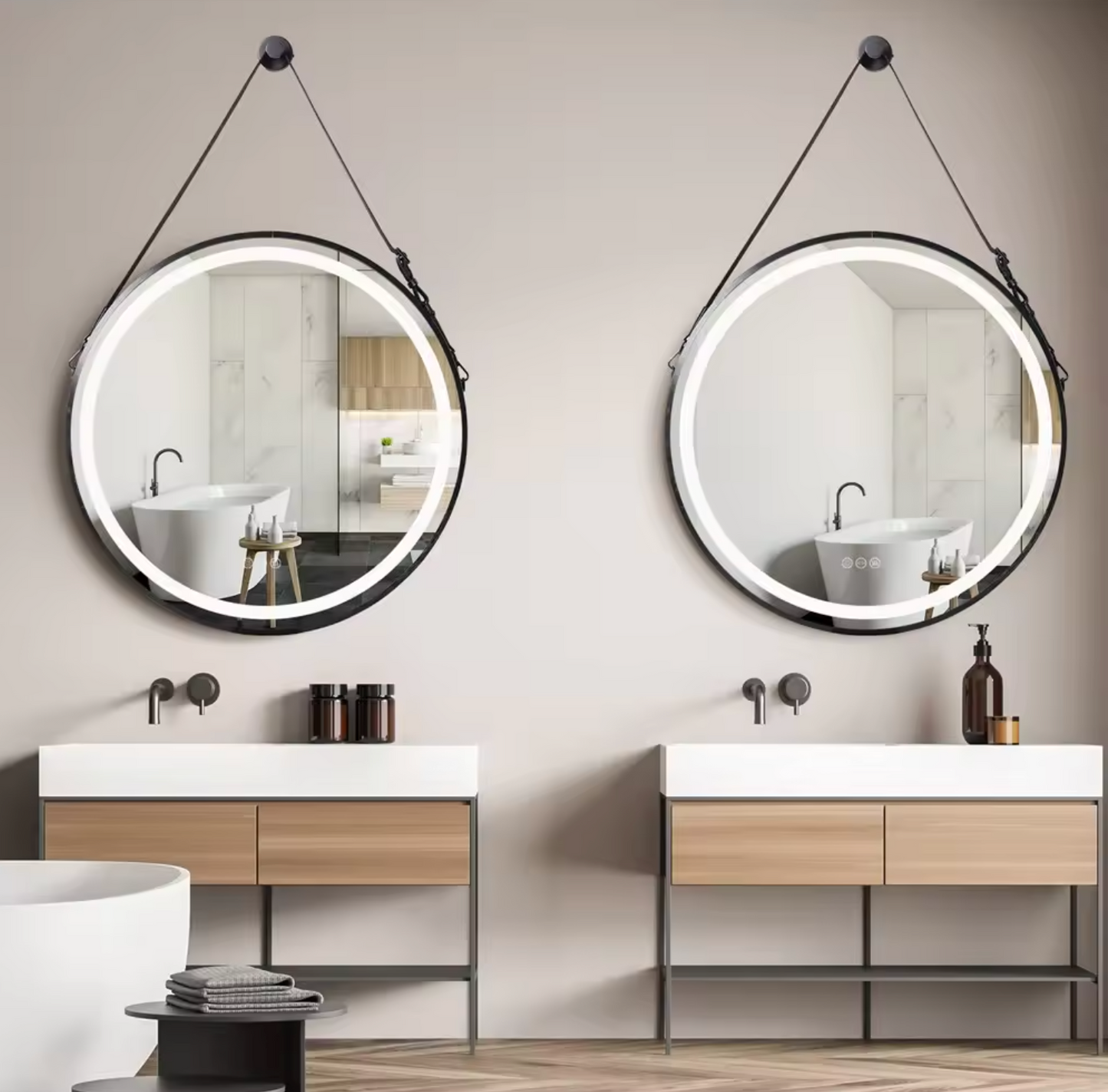 Interior Ave - LED Round Hanging Salon / Bathroom Wall Mirror - Black - 60cm