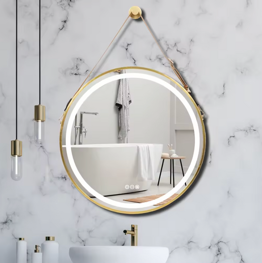 Interior Ave - LED Round Hanging Salon / Bathroom Wall Mirror - Gold - 60cm