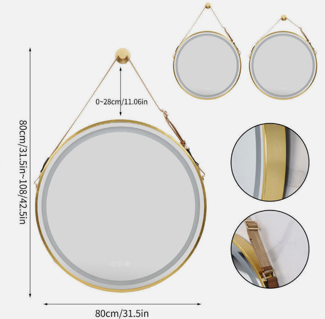 Interior Ave - LED Round Hanging Salon / Bathroom Wall Mirror - Gold - 60cm