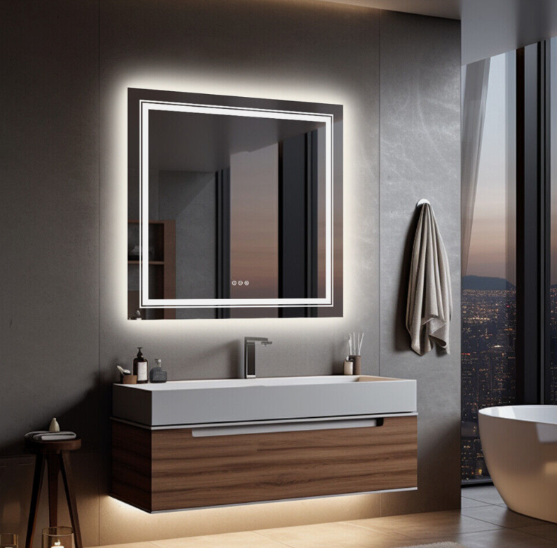 Interior Ave - LED Square Frameless Salon / Bathroom Wall Mirror - 80 x 80cm