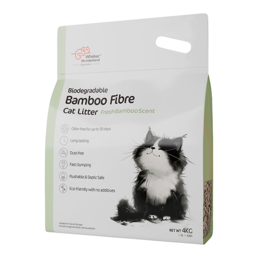 Whisker Wonderland Premium Biodegradable Bamboo Fibre Cat Litter 4KG - Fresh Bamboo Scent | Superior Odour Control, Fast Clumping & Flushable | Pet & Planet Friendly